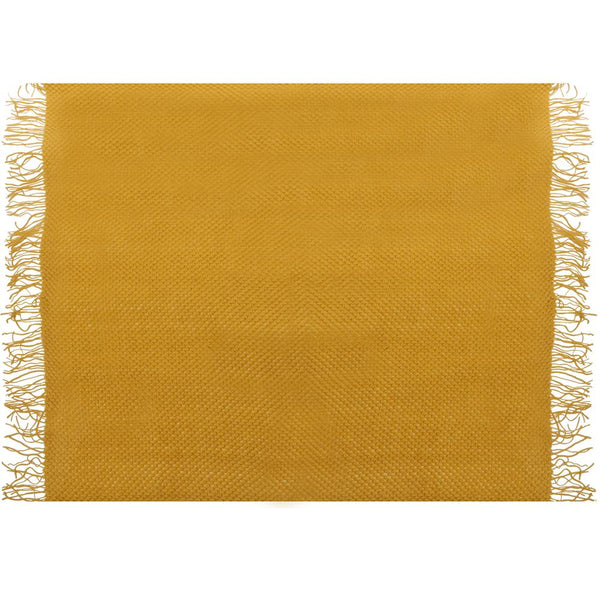 Solid Mustard Tufted Acrylic Throw with Fringed Edges