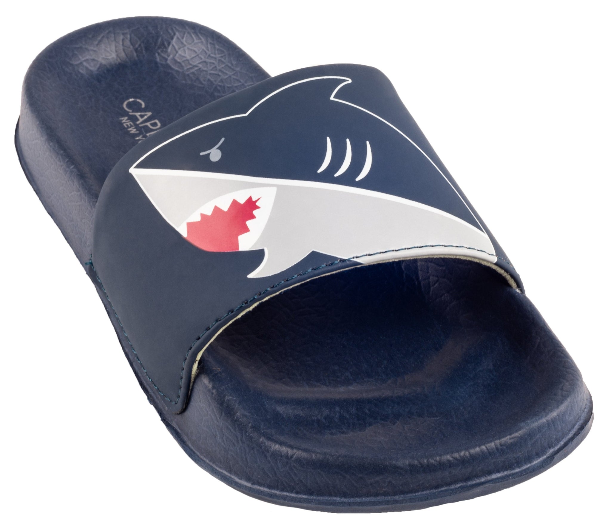 Boys Faux Leather Shark Printed Slides