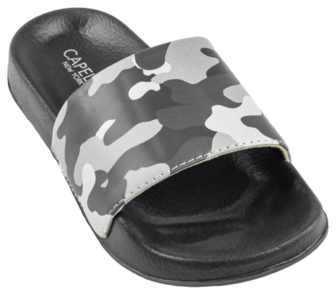 Boys Faux Leather Camo Printed Slides