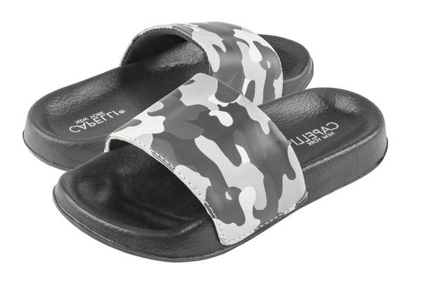 Boys Faux Leather Camo Printed Slides