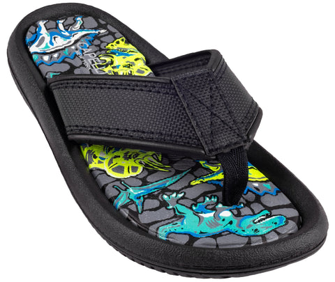 Boys Faux Leather Dino Printed Flip Flop
