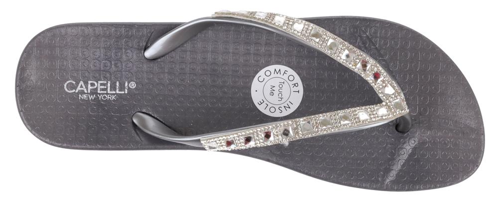 Ladies Fashion Flip Flops with Gem and Rhinestone Trim Capelli New York