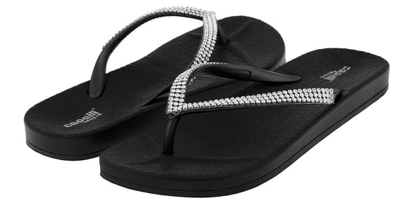 Ladies Fashion Flip Flops with Rhinestone Trim