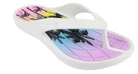 Ladies Injected EVA Fashion Flip Flops with Sunset and Palm Tree Print