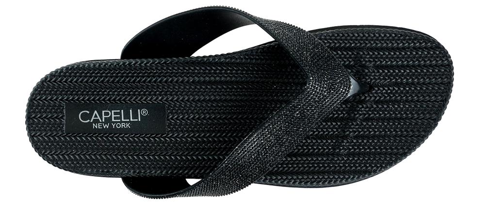 Ladies Black Glitter Textured Flip Flop Capelli New York
