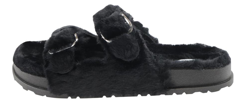 Faux fur double strap slide hotsell