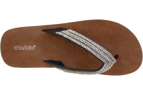 Charlotte Ladies Faux Leather Fashion Flip Flops