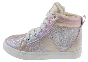 Girls Iridescent Faux Leather Lined High-Top Sneaker