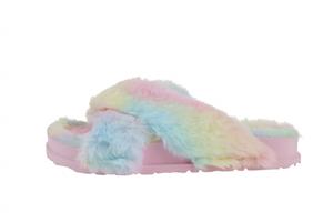 Girls Multi Faux Fur Criss Cross Slide