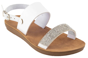 Girls Faux Leather with Rhinestone Trim and Ankle Strap Sandal
