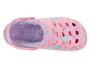 Girls Unicorn and Stars Printed Injected EVA Clog with Faux Berber Lining