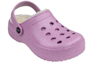Girls Allover Glitter Injected EVA Clog with Faux Berber Lining