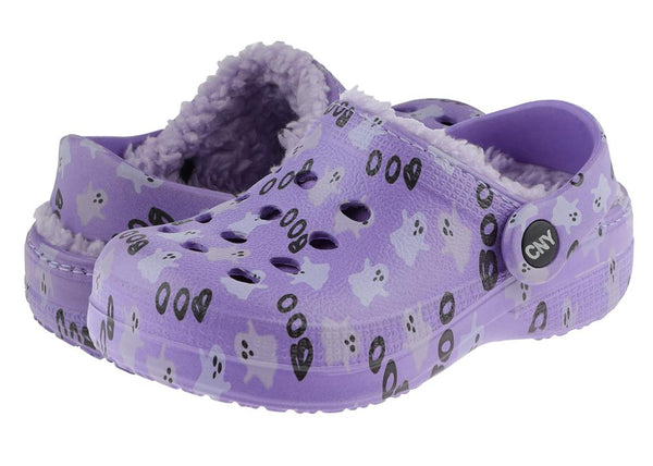 Toddler Girl Glow in the Dark Ghost Printed Injected EVA Clog with Faux Berber Lining