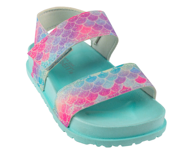 Toddler Girls Fine Glitter Rainbow Mermaid Scale Faux Leather Double Strap Sandal