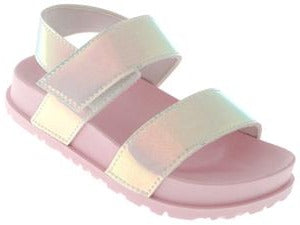Toddler Girls Glitter Holographic Faux Leather Double Strap Upper with Velcro Trim
