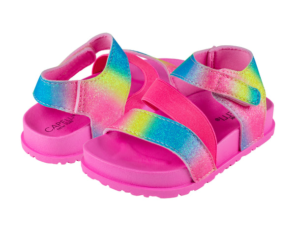 Toddler Girls Multi Bright Fine Glitter Multi Strap with Elastic and Velcro Trim
