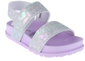Toddler Girls Holographic Leopard Double Strap Sandal with Elastic Backstrap