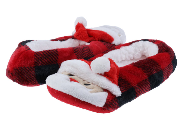 Ladies Buffalo Plaid Santa Printed Slipper Socks