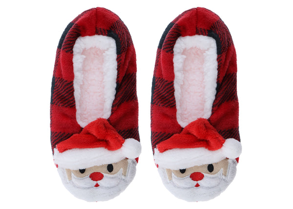 Ladies Buffalo Plaid Santa Printed Slipper Socks
