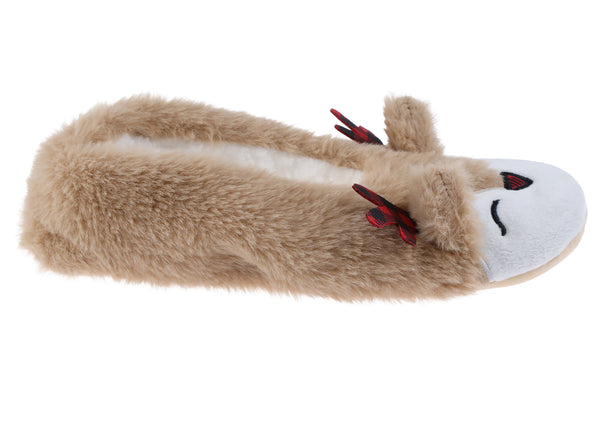 Ladies Buffalo Check Reindeer Faux Fur Slipper Socks