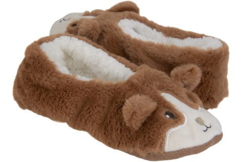 Ladies Corgi Faux Fur Pull on Slipper Socks with 3D ears
