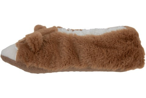 Ladies Corgi Faux Fur Pull on Slipper Socks with 3D ears