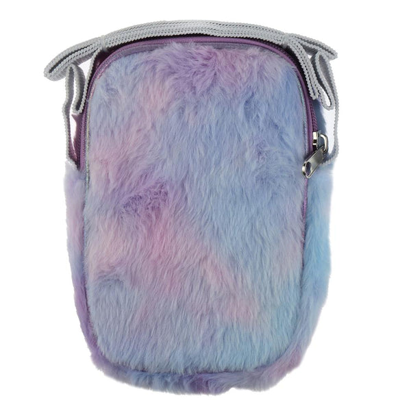 Girls Multi Faux Fur Phone Bag with Metallic Grosgrain Strap
