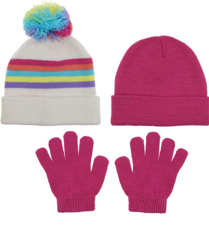 Girls 3 Piece Hat & Gloves Set