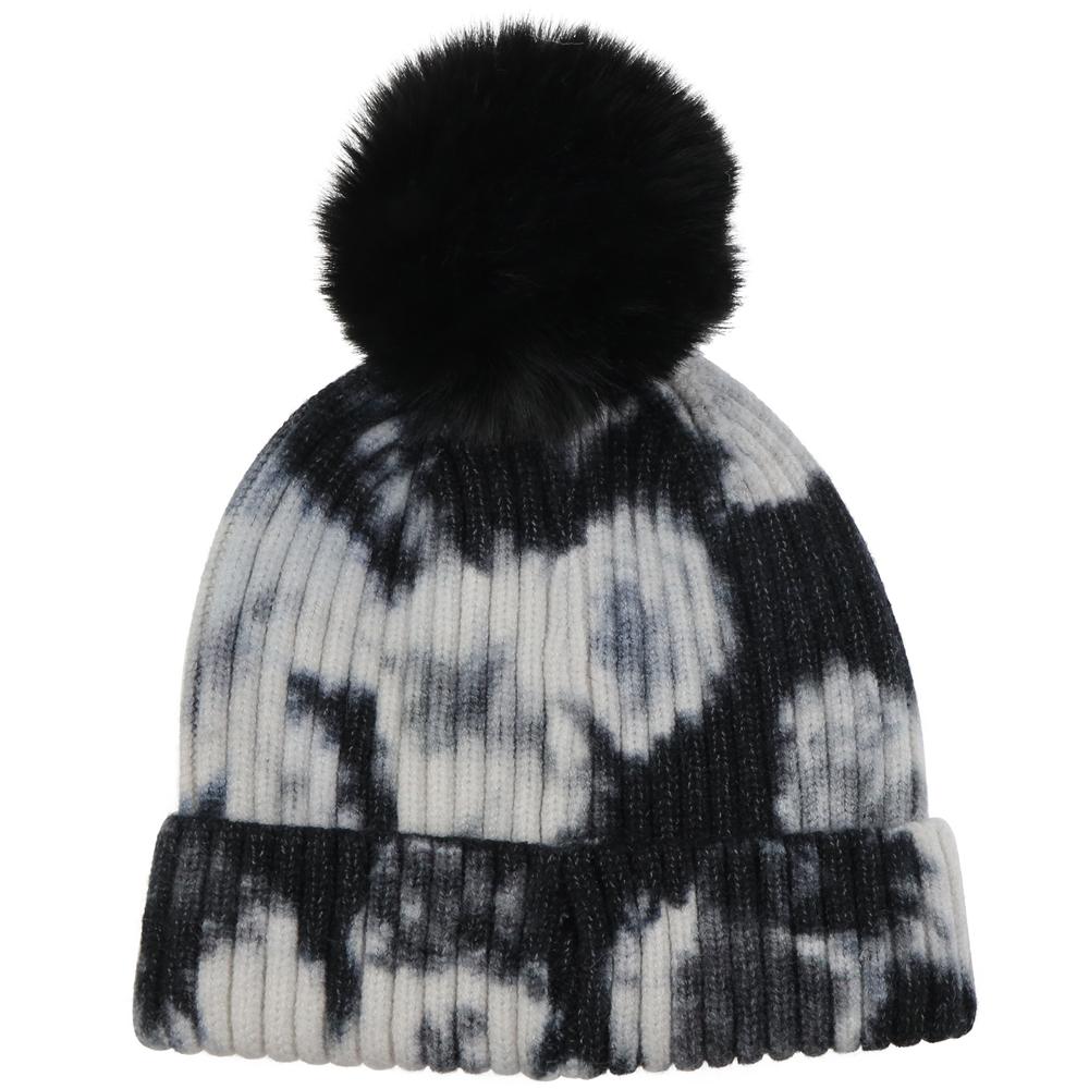 Luxe B Matching Set Beanie Hat Spotted Black White Faux Fur Pom Pom Mom Kid Cozy Mitchie main image 3