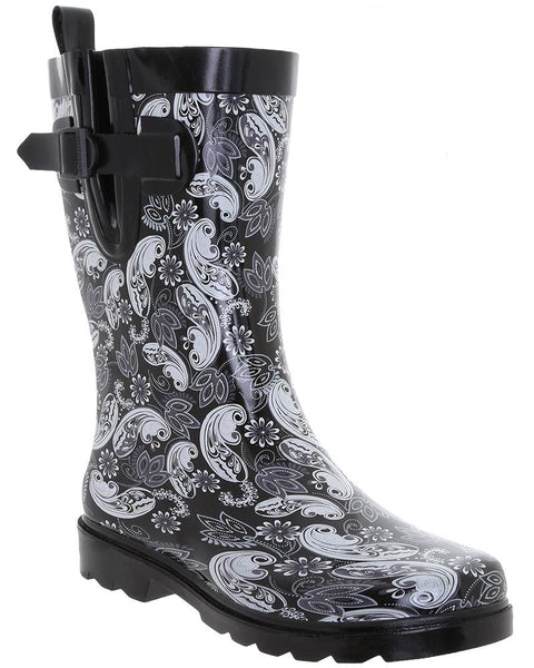 Ladies Ornate Paisley Printed Mid-Calf Rain Boot
