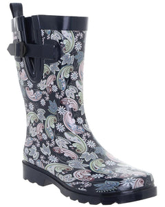 Ladies Multicolored Ornate Paisley Mid-Calf Rain Boot
