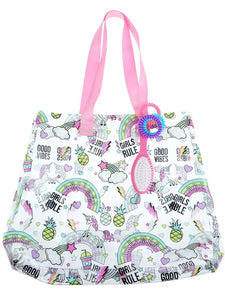 Cool Girly Stickers Printed Jelly Tote with Webbed Handle, Hairbrush and Hair Coils