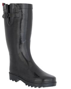 Ladies Solid Black Tall Rubber Rain Boot
