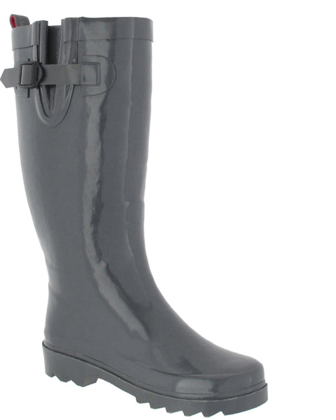 Ladies Solid Grey Tall Rubber Rain Boot