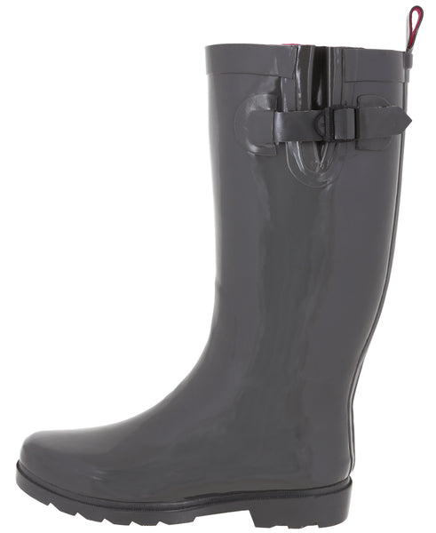 Ladies Solid Grey Tall Rubber Rain Boot
