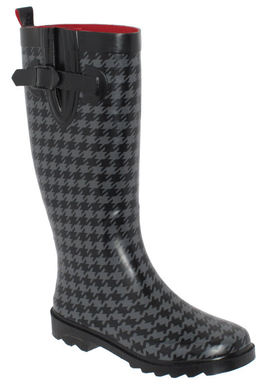 【in a row】Bold midi rain boots Ladies Houndstooth Tall Rubber Rain Boot – Capelli New York