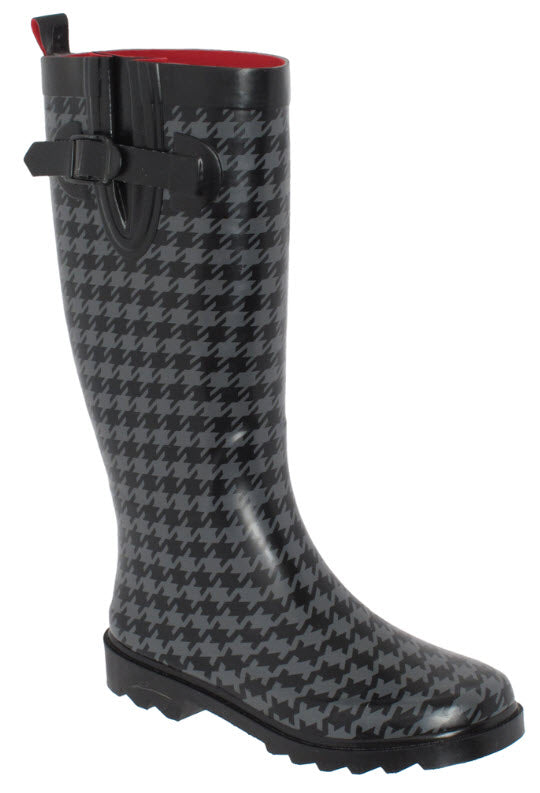 Ladies Houndstooth Tall Rubber Rain Boot