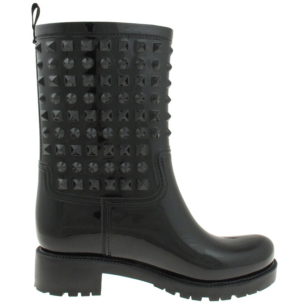 Ladies Shiny Solid Studded Mid Calf Jelly Rain Boot Capelli New York