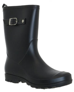 Ladies Matte Solid Black Mid-Calf Rain Boot