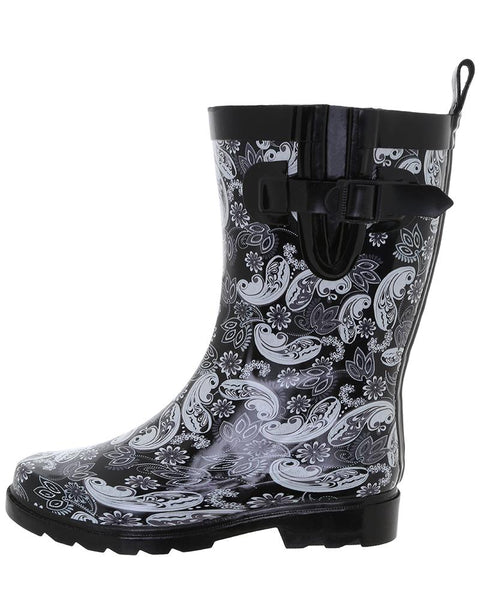 Ladies Ornate Paisley Printed Mid-Calf Rain Boot