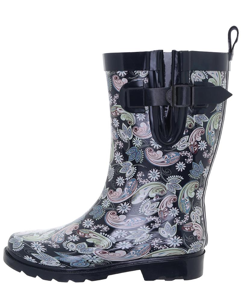 Ladies Multicolored Ornate Paisley Mid Calf Rain Boot