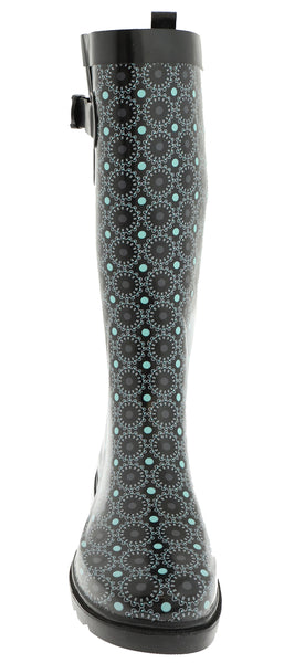 Ladies Dials and Dots Tall Rubber Rain Boot