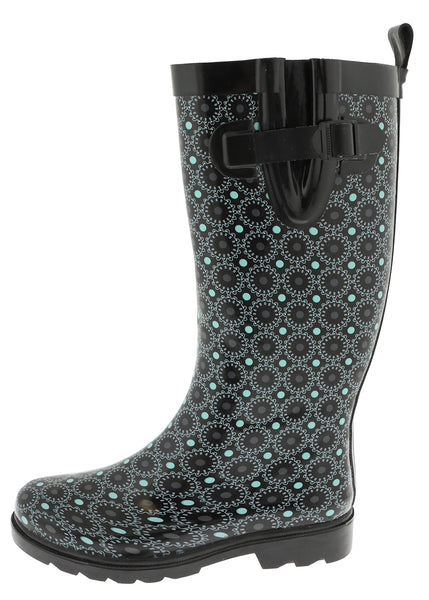 Ladies Dials and Dots Tall Rubber Rain Boot
