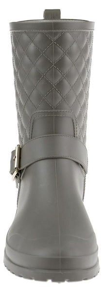 Ladies Matte Solid Grey Quilted Mid-Calf Rain Boot