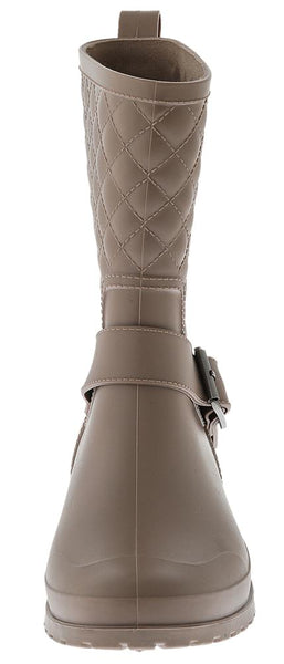 Ladies Matte Solid Taupe Quilted Mid-Calf Rain Boot