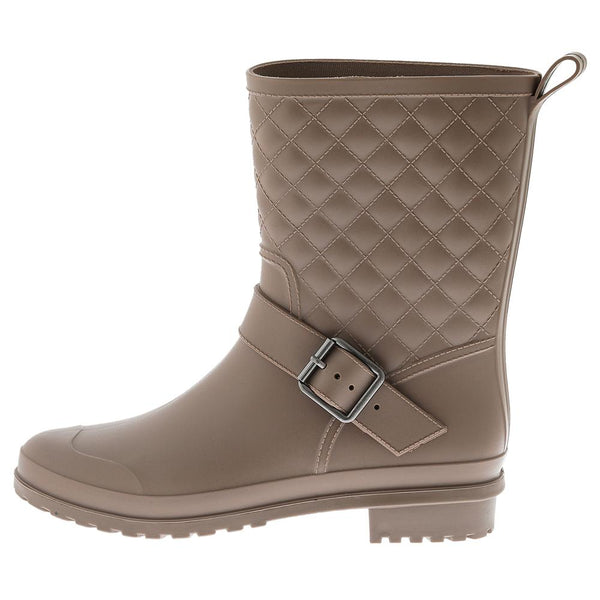 Ladies Matte Solid Taupe Quilted Mid-Calf Rain Boot