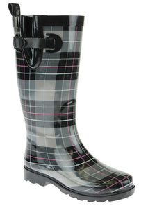 Ladies Check Printed Tall Rubber Rain Boot
