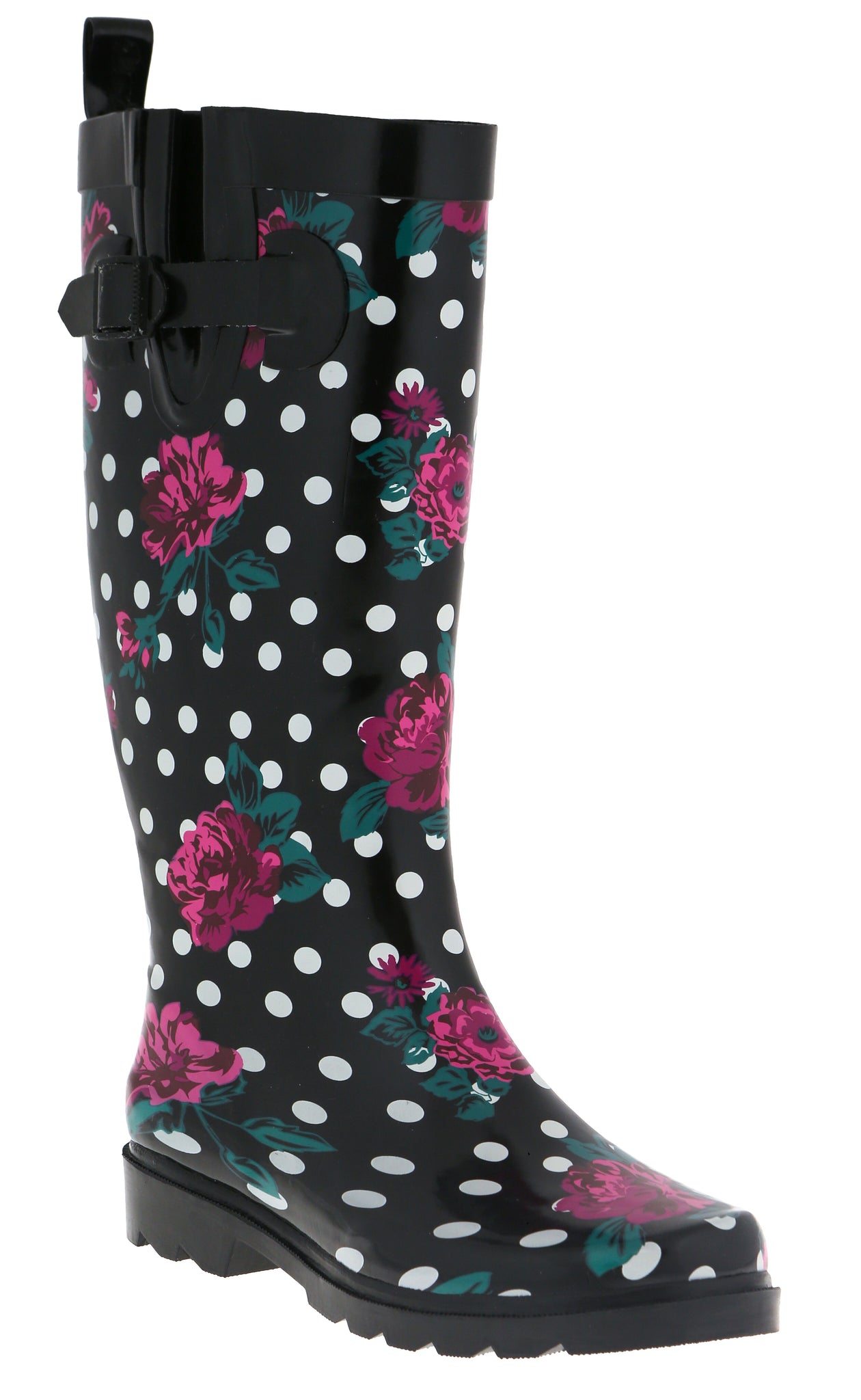 Ladies Floral Dots Tall Rubber Rain Boot