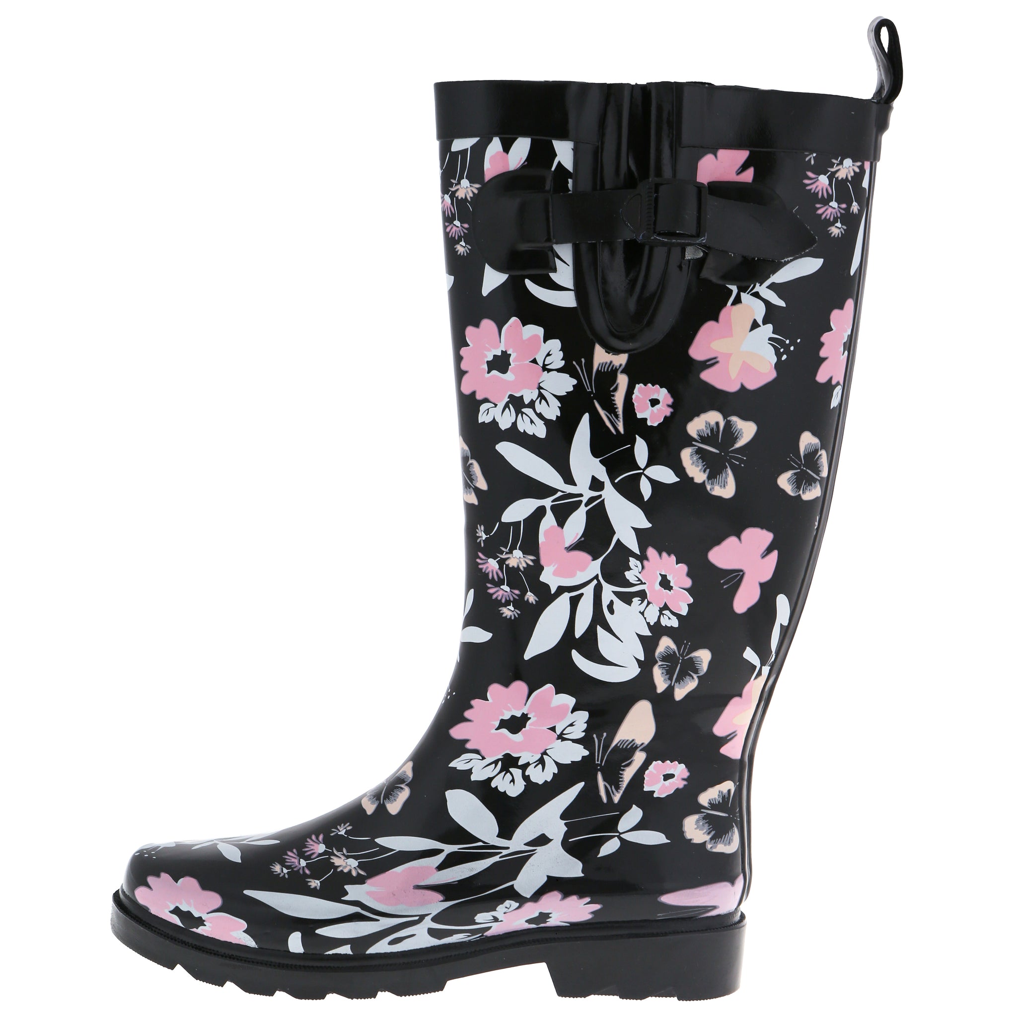 Ladies Butterfly Floral Tall Rubber Rain Boot Capelli New York