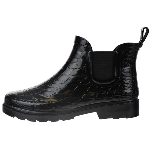 Ladies Shiny Croco Embossed Short Rain Boot